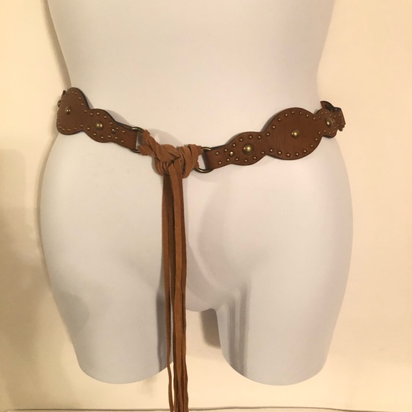 Women’ Brown Leather Fringe Belt - Picture 1 of 3
